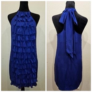 NWOT Anthropologie BHLDN VA ET VIEN Silk Blue Ruffle Holiday Cocktail Dress